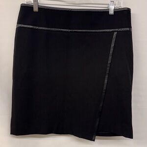 White House Black Market Black Asymmetrical Faux Leather Trim Mini Skirt Size 10
